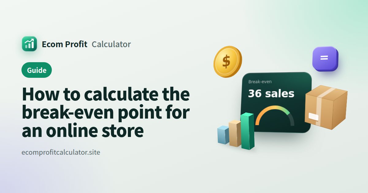 How to calculate the break-even point for an online store: 3D illustration of a profit card with coins, a parcel and a sales chart