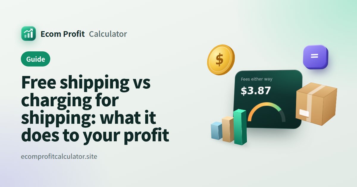 Free shipping vs charging for shipping: what it does to your profit: 3D illustration of a profit card with coins, a parcel and a sales chart