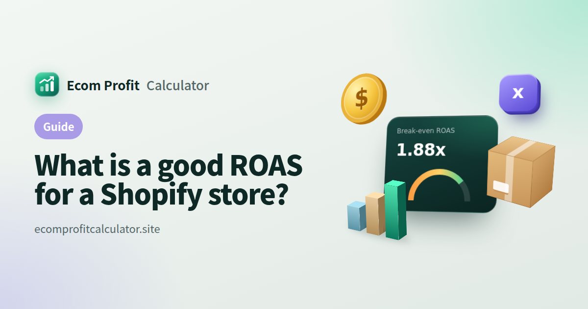 What is a good ROAS for a Shopify store?: 3D illustration of a profit card with coins, a parcel and a sales chart