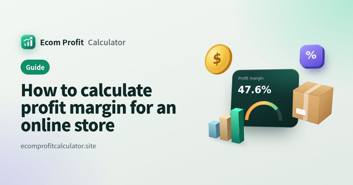 How to calculate e-commerce profit margin: 3D illustration of a profit card with coins, a parcel and a sales chart