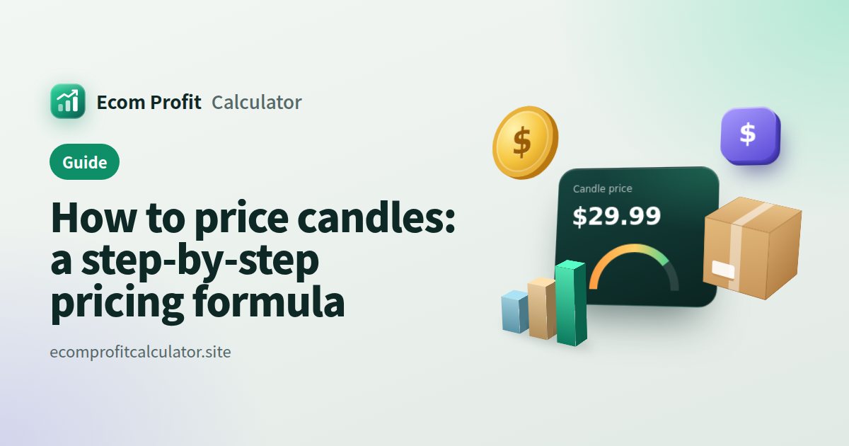 How to price candles: a step-by-step pricing formula: 3D illustration of a profit card with coins, a parcel and a sales chart