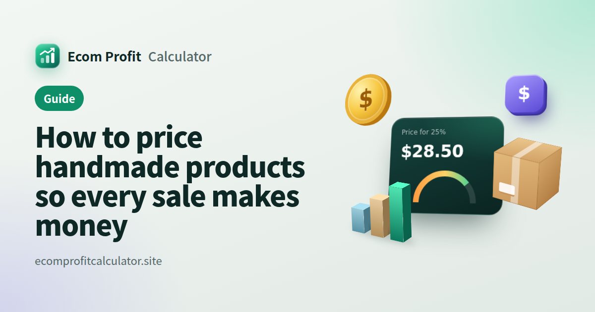 How to price handmade products so every sale makes money: 3D illustration of a profit card with coins, a parcel and a sales chart